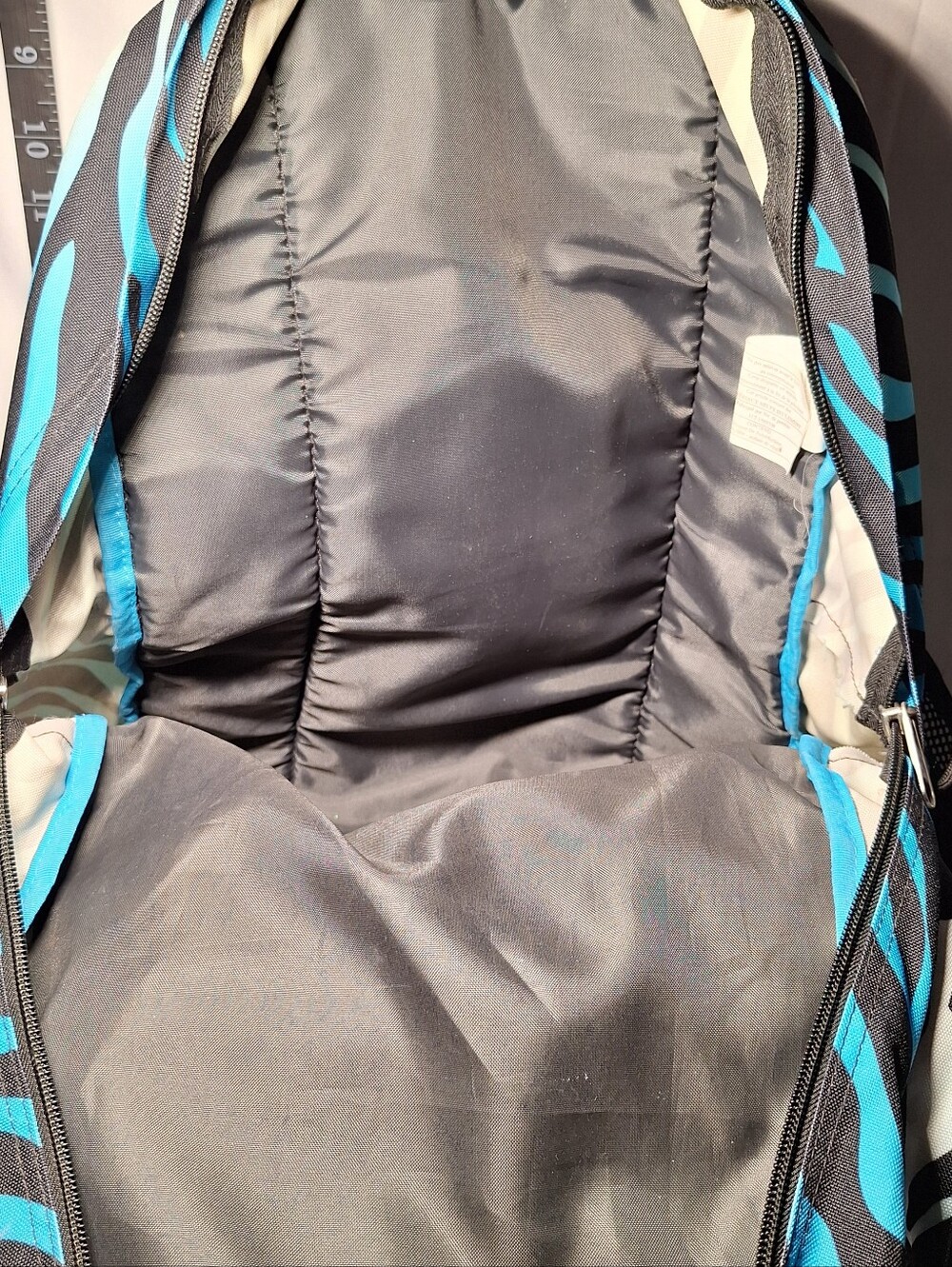 Jansport Backpack, Zebra Stripes, Black & Blue & White w/Blue Accents - Picture 9 of 15